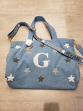 Denim Initial Tote With Crossbody Strap