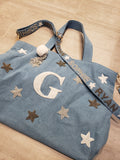 Denim Initial Tote With Crossbody Strap
